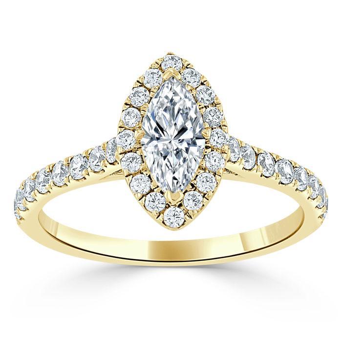Marquise Cut Lab Diamond Halo Engagement Ring, Tiffany Style