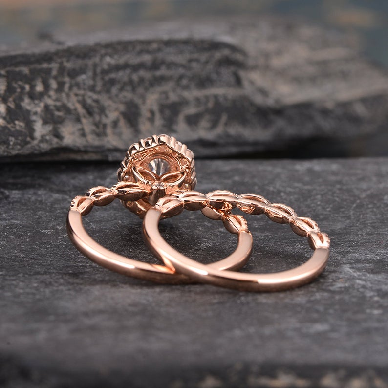 Oval Cut Lab Diamond Bridal Ring Set, Vintage Inspired