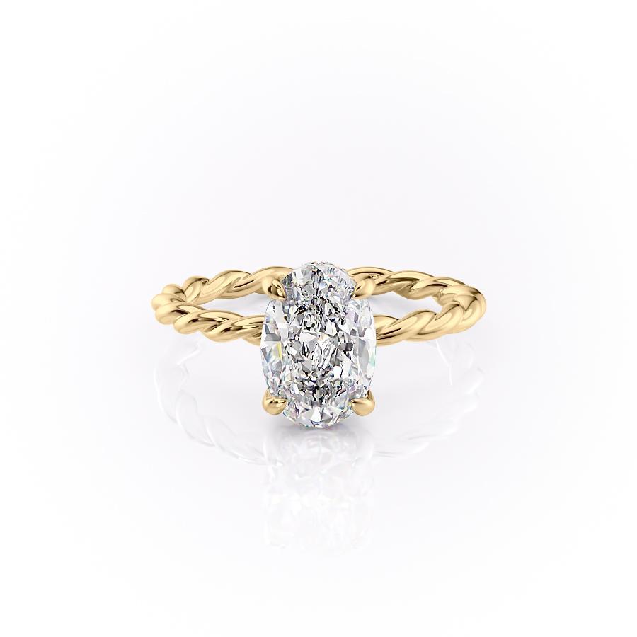Oval Cut Lab Diamond Engagement Ring, Hidden Halo & Twisted Band