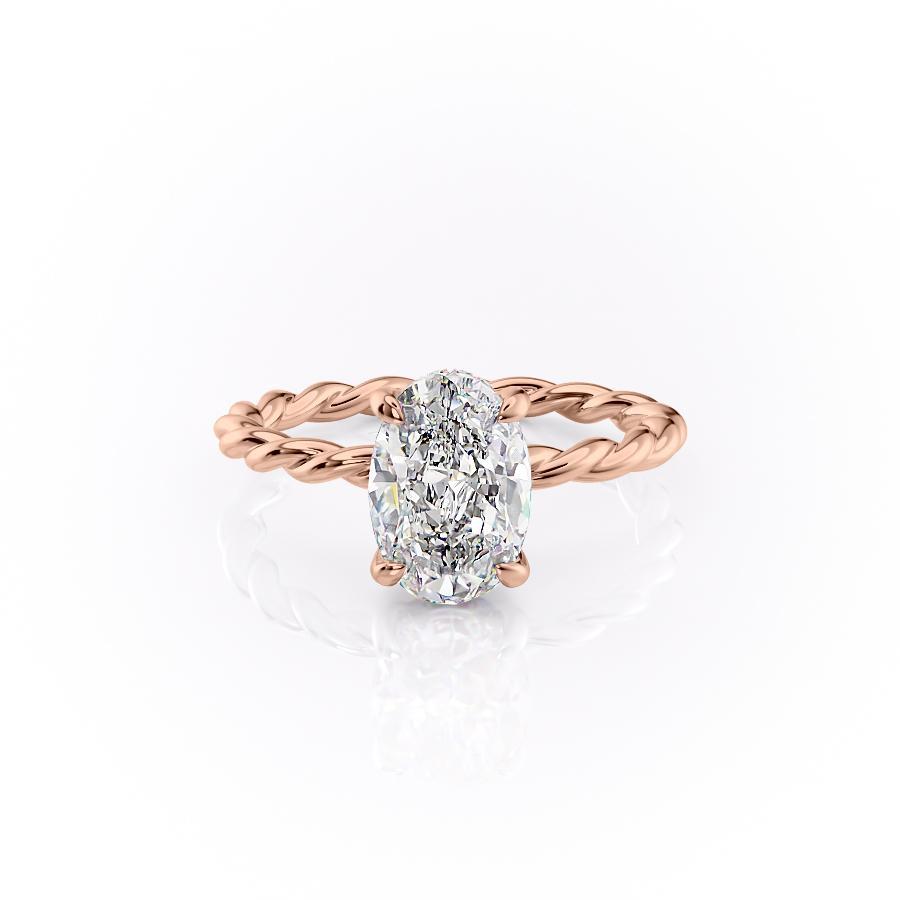Oval Cut Lab Diamond Engagement Ring, Hidden Halo & Twisted Band