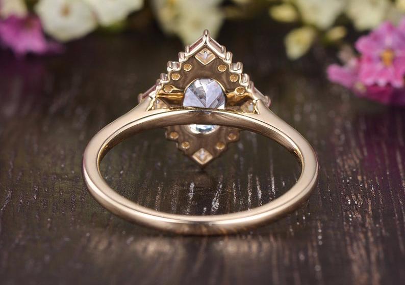 Oval Cut Lab Diamond Engagement Ring, Unique Vintage Halo Design