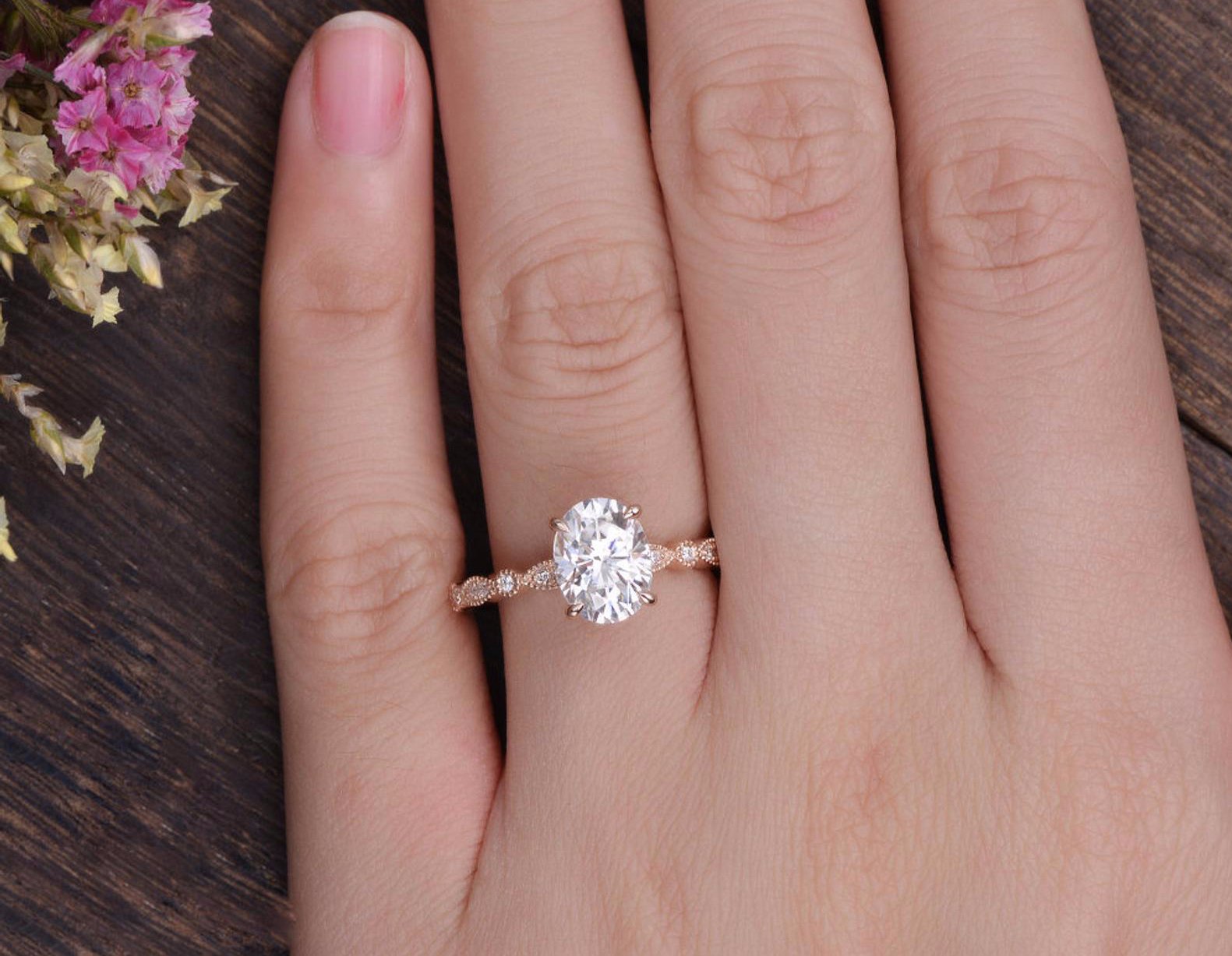 Oval Cut Lab Diamond Engagement Ring, Vintage Design