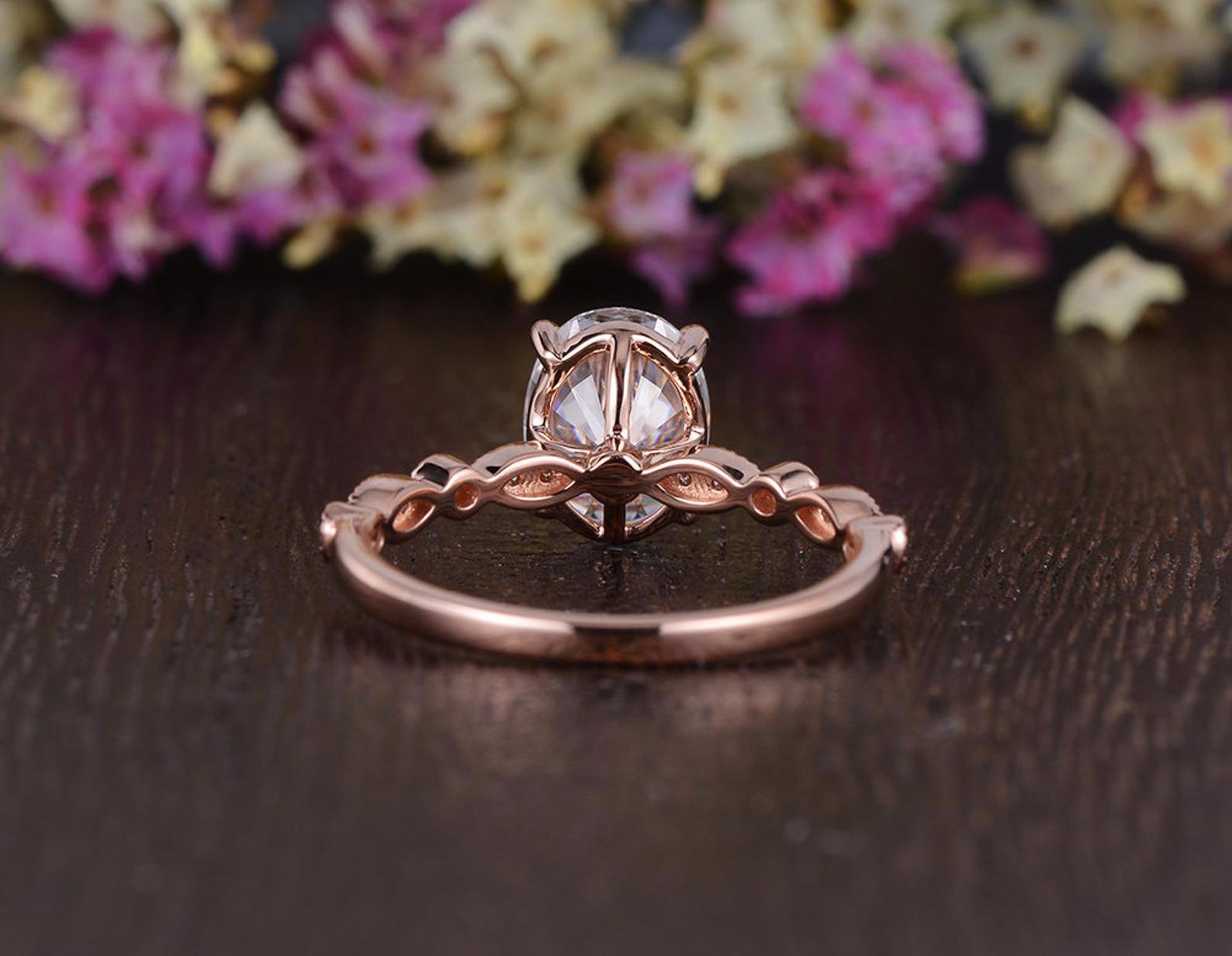 Oval Cut Lab Diamond Engagement Ring, Vintage Design