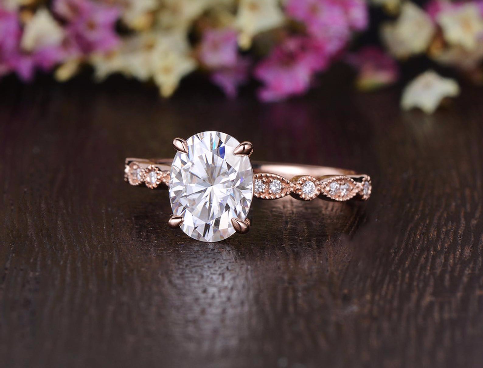 Oval Cut Lab Diamond Engagement Ring, Vintage Design
