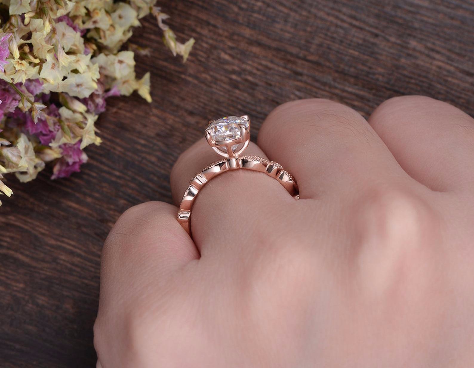 Oval Cut Lab Diamond Engagement Ring, Vintage Design