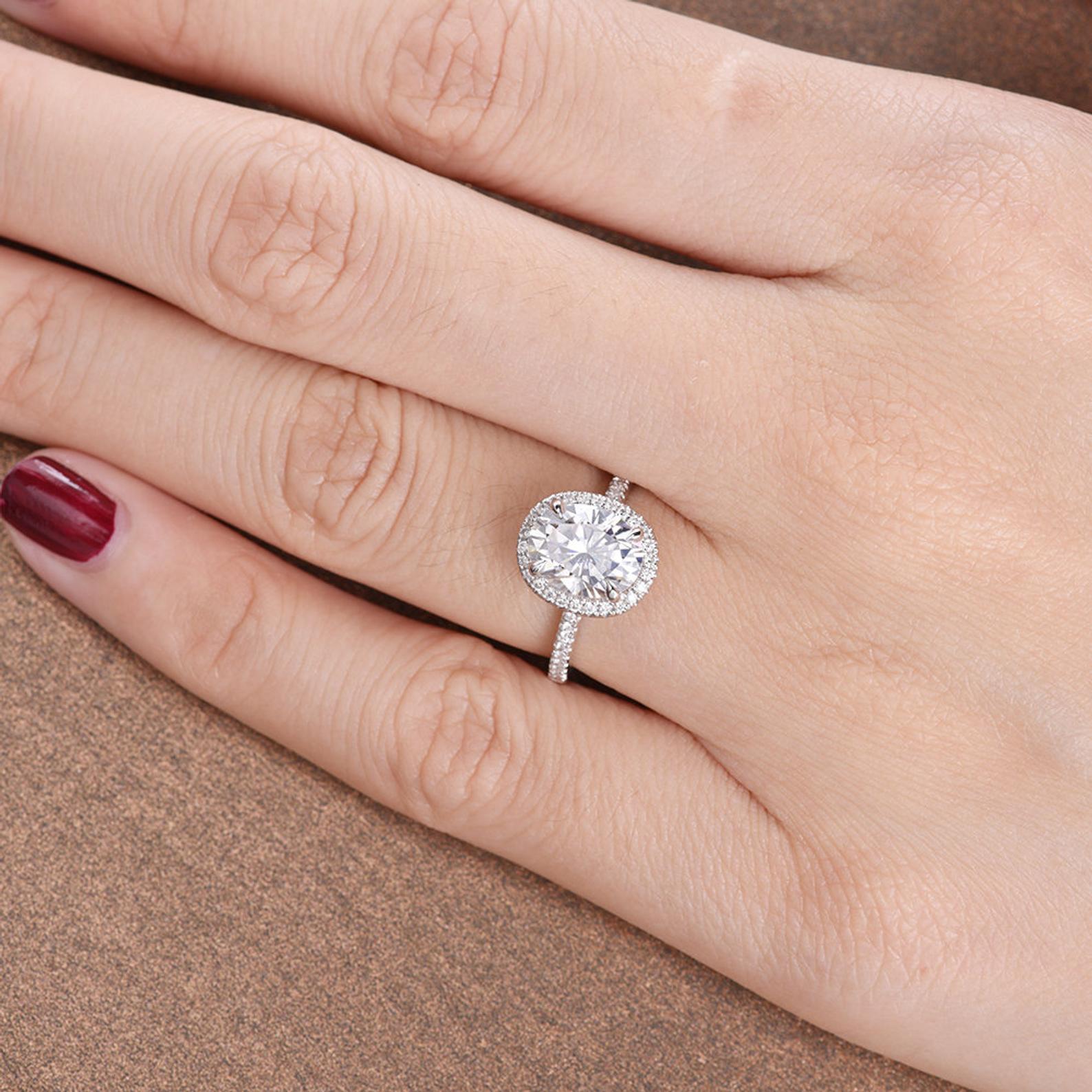 Oval Cut Lab Diamond Engagement Ring, Vintage Halo Design