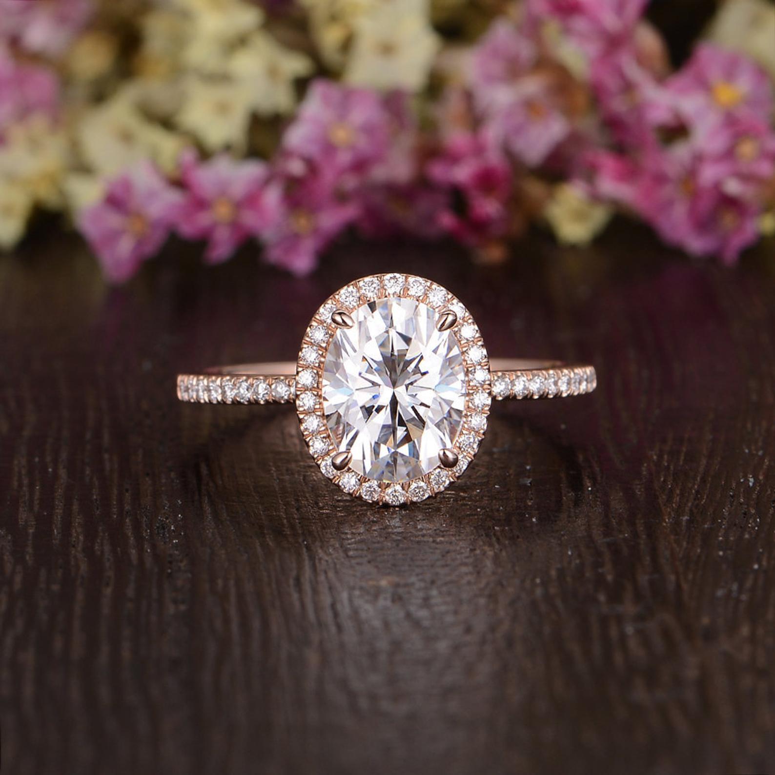 Oval Cut Lab Diamond Engagement Ring, Vintage Halo Design