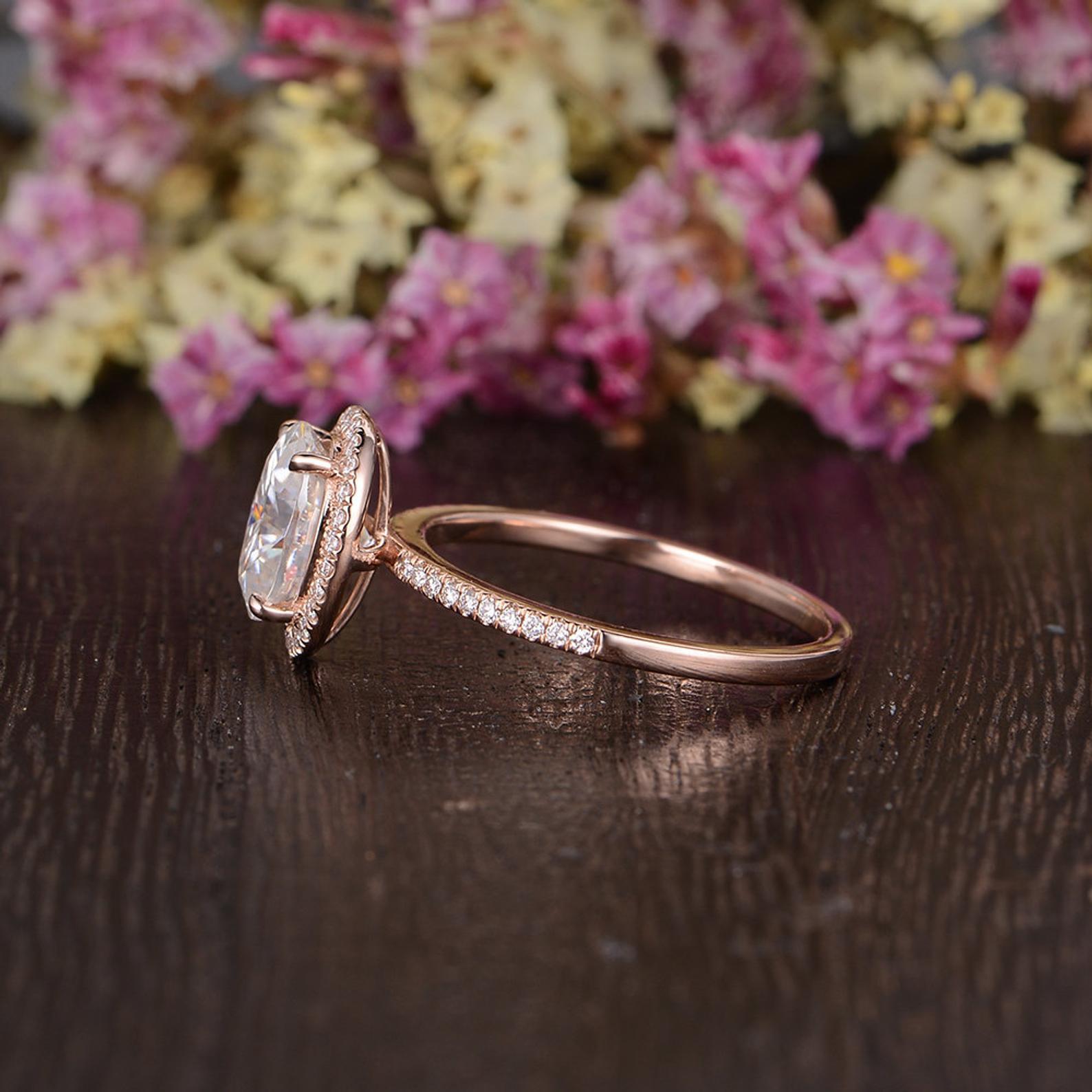 Oval Cut Lab Diamond Engagement Ring, Vintage Halo Design
