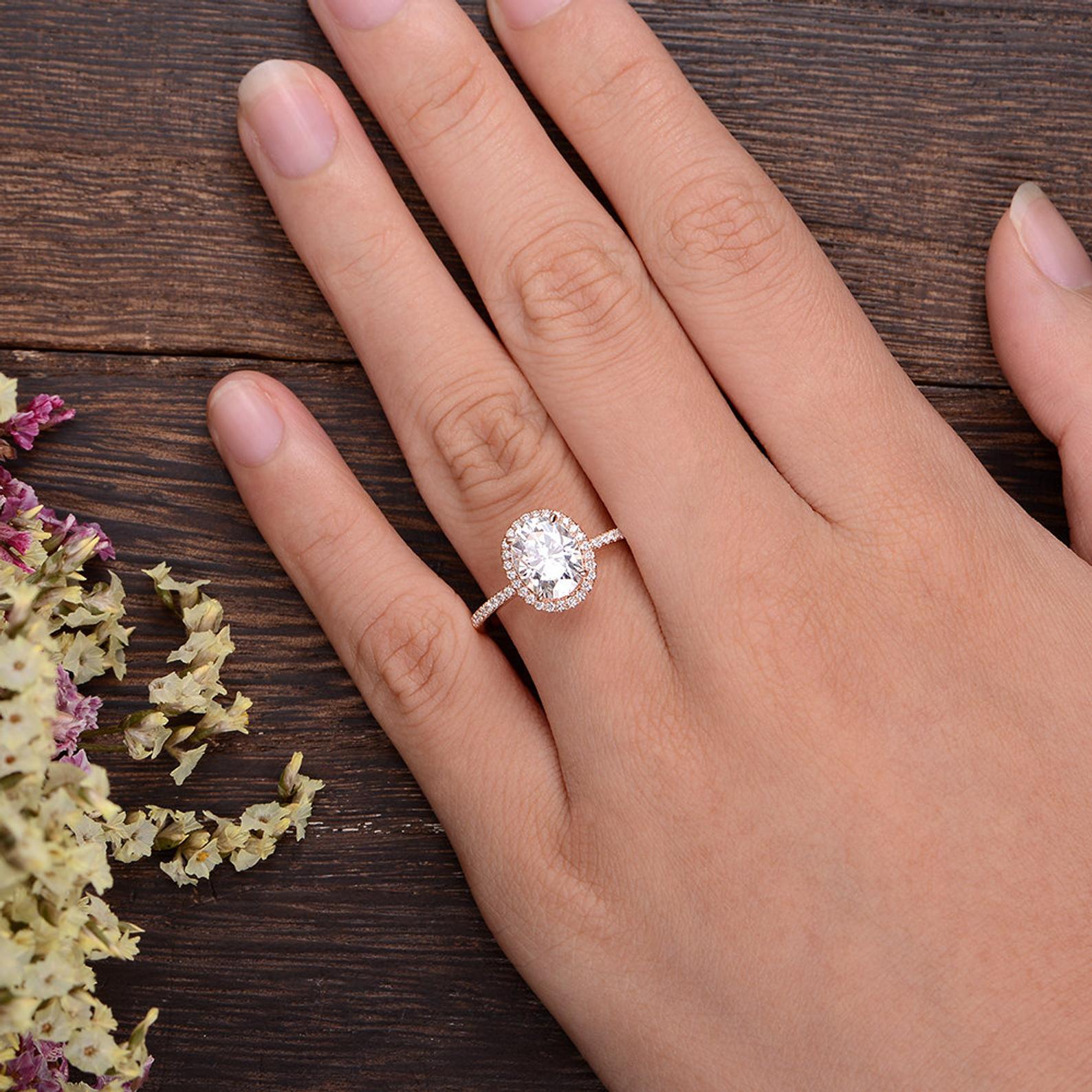 Oval Cut Lab Diamond Engagement Ring, Vintage Halo Design
