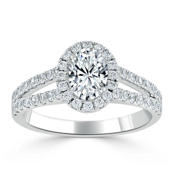 Oval Cut Lab Diamond Halo Engagement Ring, Tiffany Style