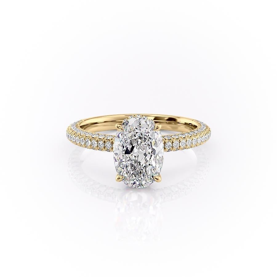 Oval Cut Lab Diamond Pavé Set Shoulders With Hidden Halo