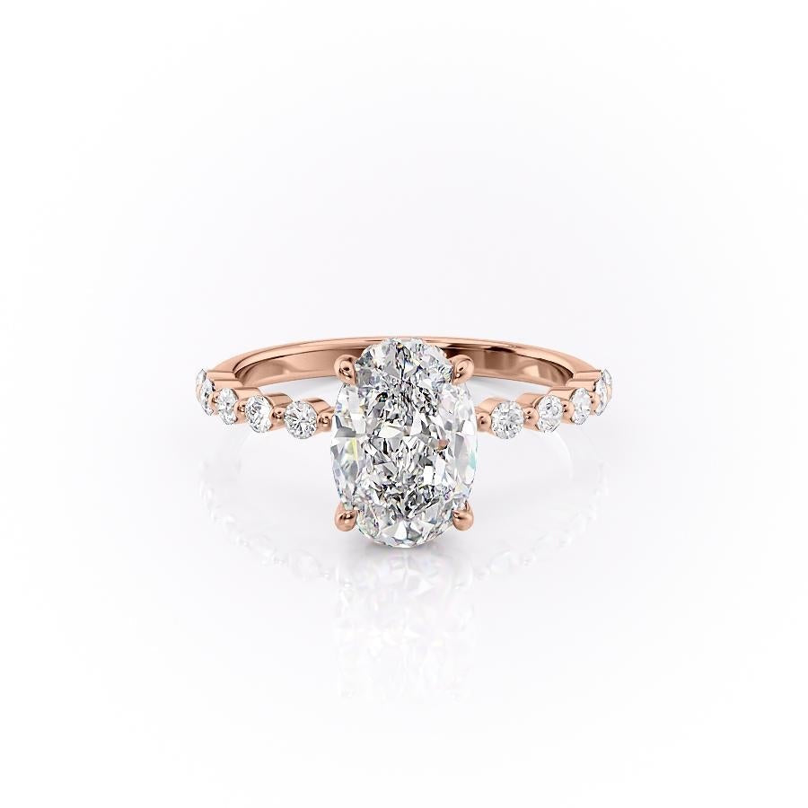 Oval Cut Lab Diamond Shoulder Set Ring With Hidden Halo