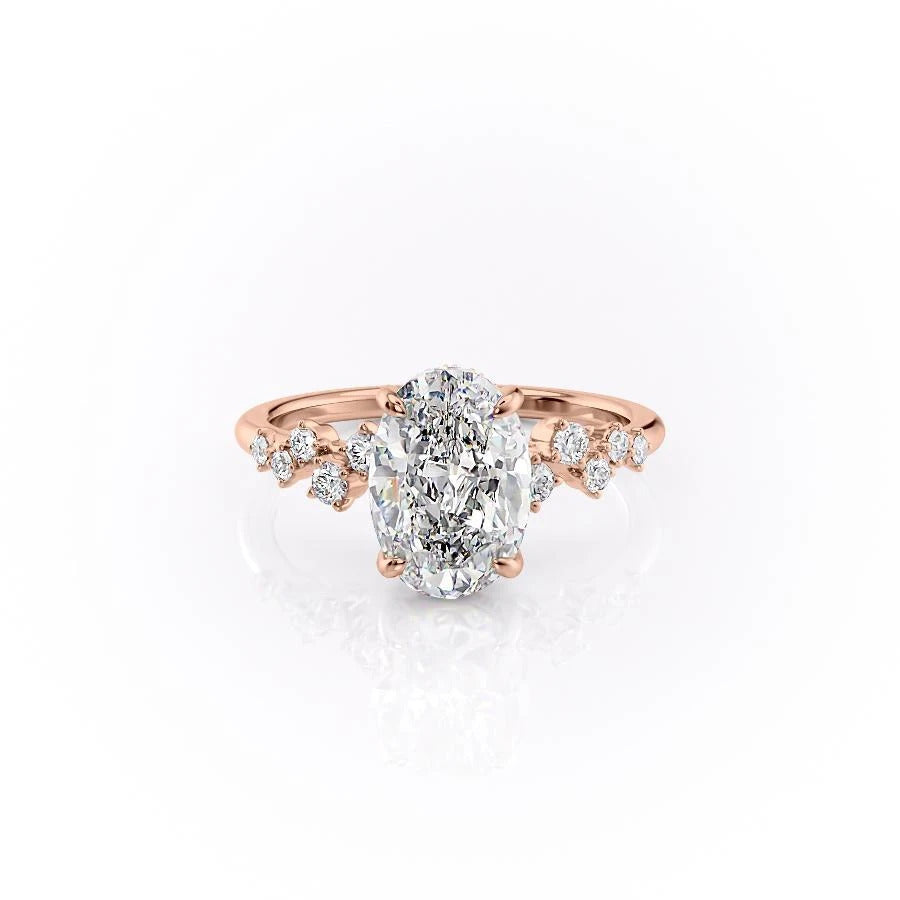 Oval Cut Lab Diamond With Hidden Halo And Side Stones