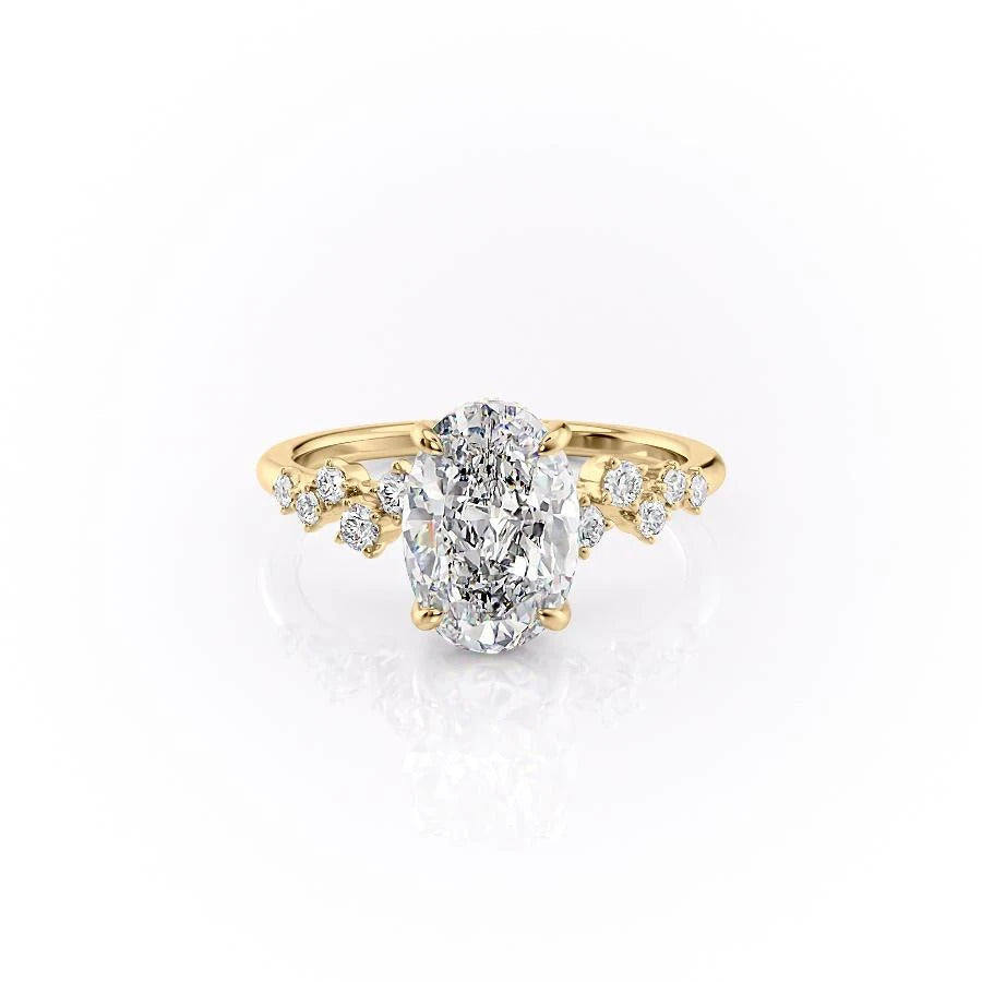 Oval Cut Lab Diamond With Hidden Halo And Side Stones