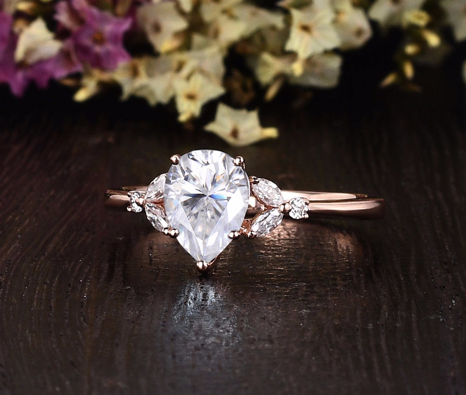 Pear Cut Lab Diamond Engagement Ring, Vintage Design