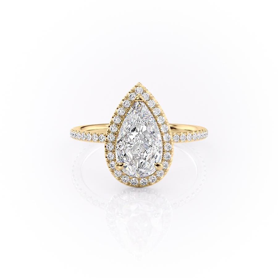 Pear Cut Lab Diamond Ring, Classic Halo Design