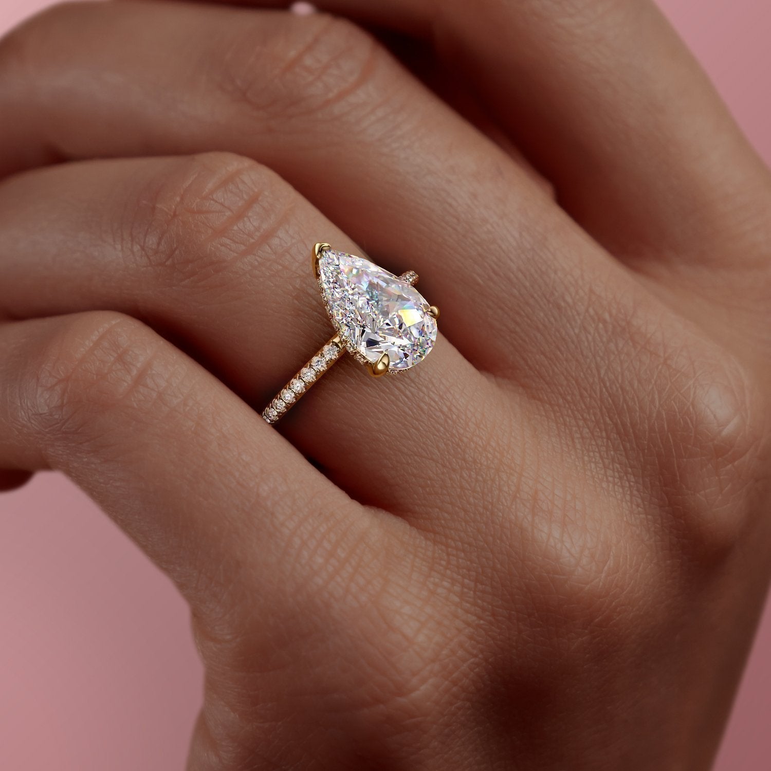 Pear Cut Lab Diamond Ring With Hidden Halo