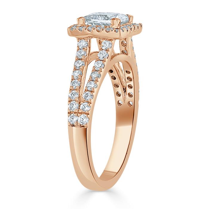 Princess Cut Lab Diamond Engagement Ring, Classic Halo with Split Shank