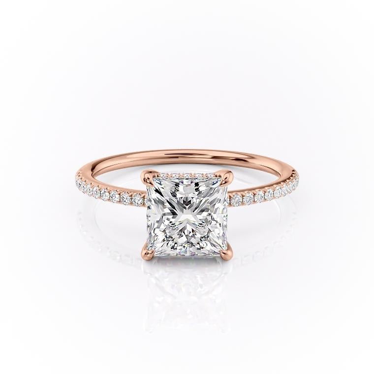 Princess Cut Lab Diamond Engagement Ring, Hidden Halo
