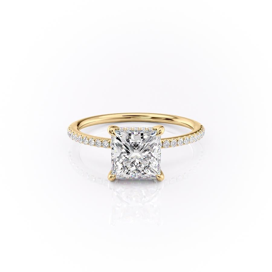 Princess Cut Lab Diamond Engagement Ring, Hidden Halo