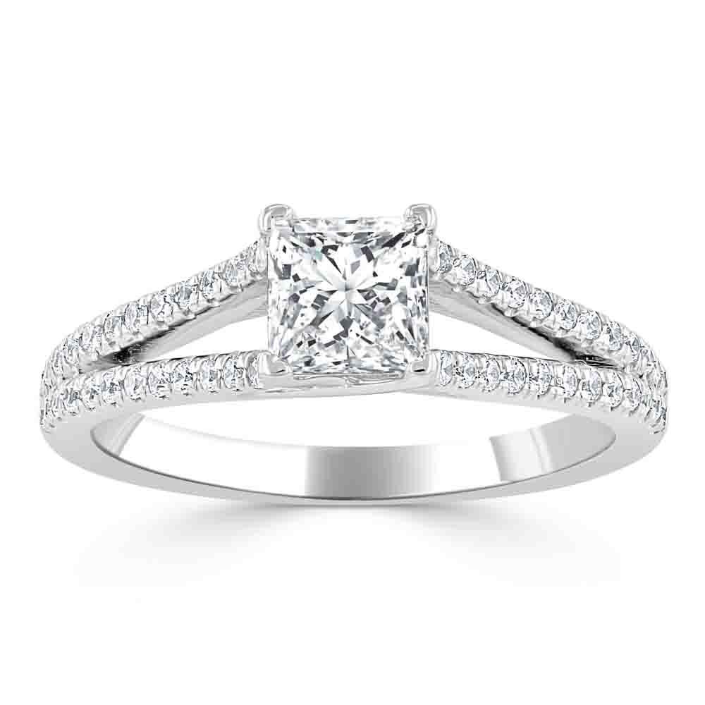 Princess Cut Lab Diamond Engagement Ring, Split Shank