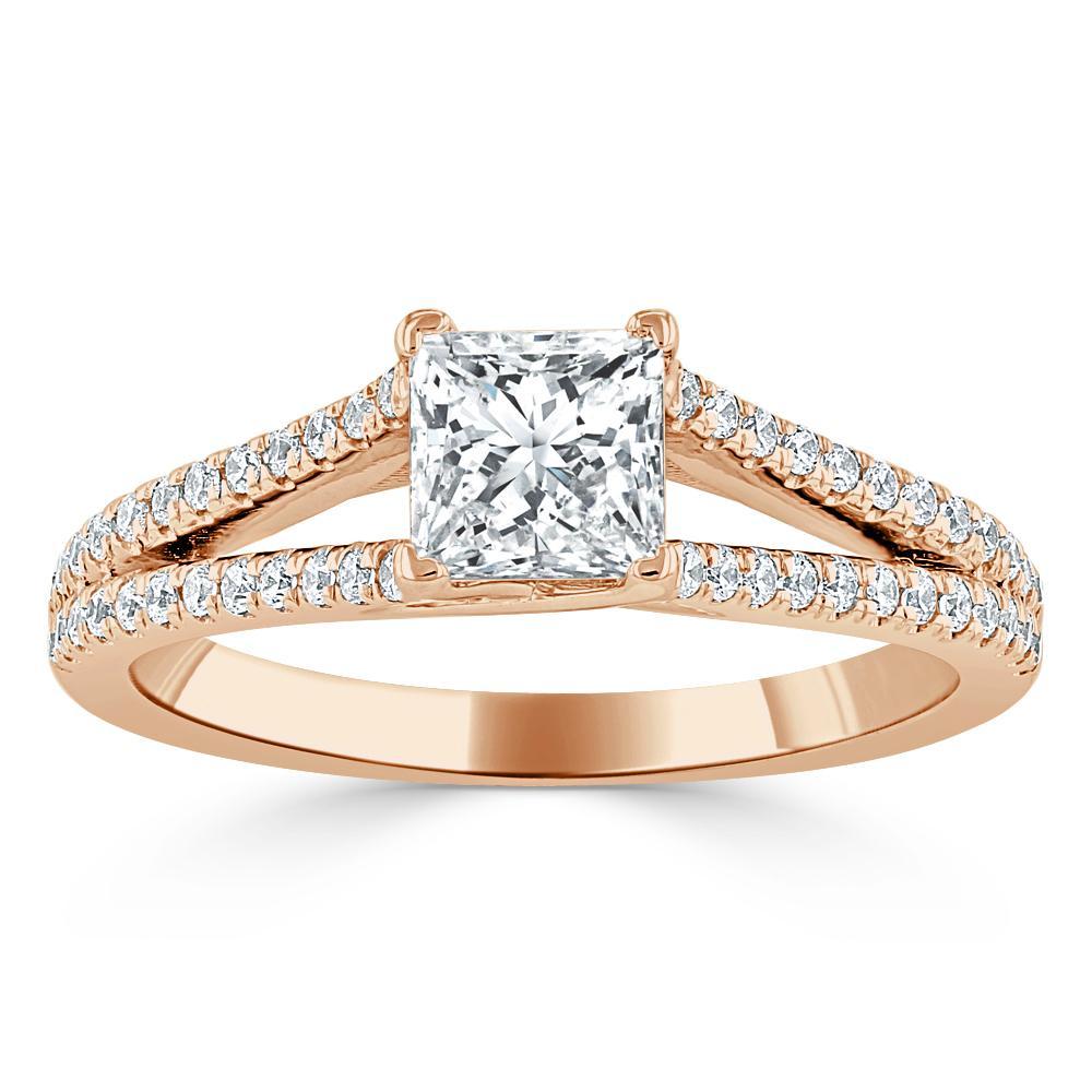 Princess Cut Lab Diamond Engagement Ring, Split Shank