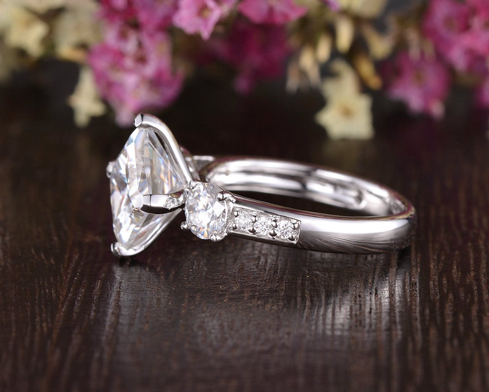 Princess Cut Lab Diamond Engagement Ring, Vintage Design