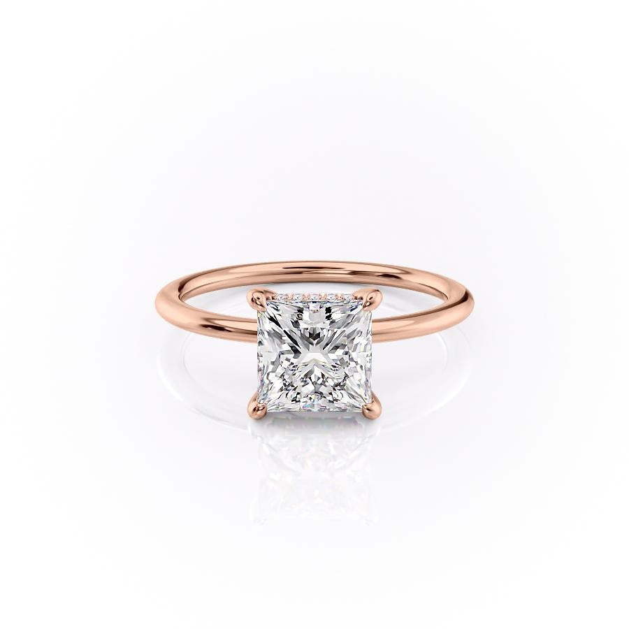 Princess Cut Lab Diamond, Plain Band & Hidden Halo