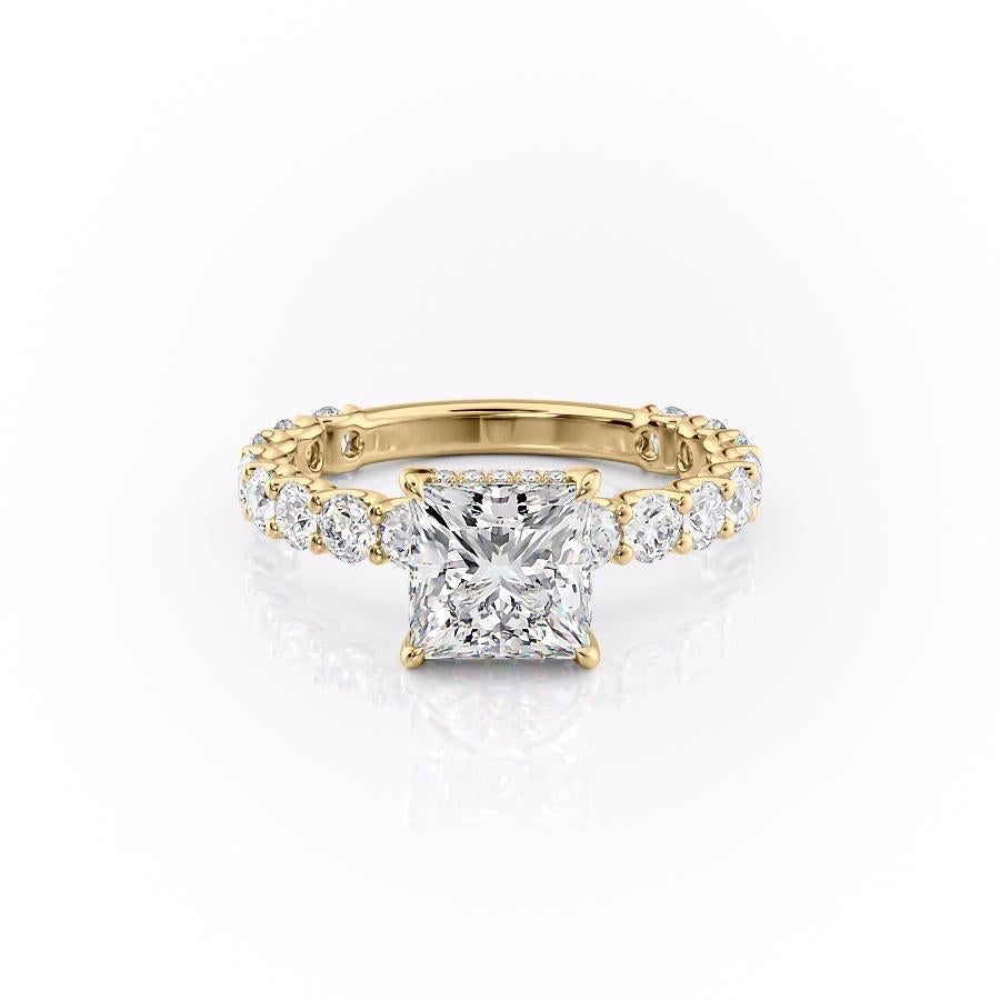 Princess Cut Lab Diamond Stone Set Shoulders With Hidden Halo