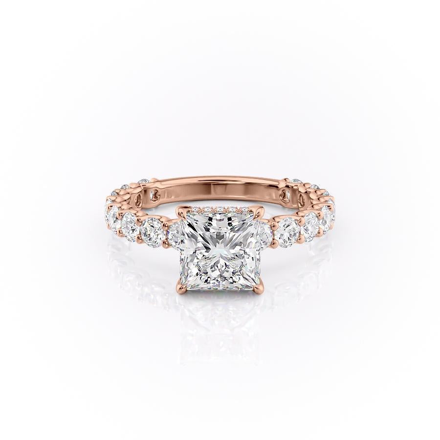 Princess Cut Lab Diamond Stone Set Shoulders With Hidden Halo