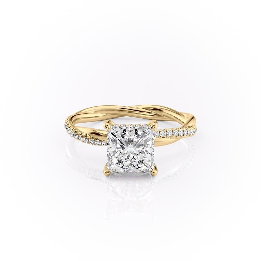 Princess Cut Lab Diamond Twisted Shoulder Set Ring With Hidden Halo