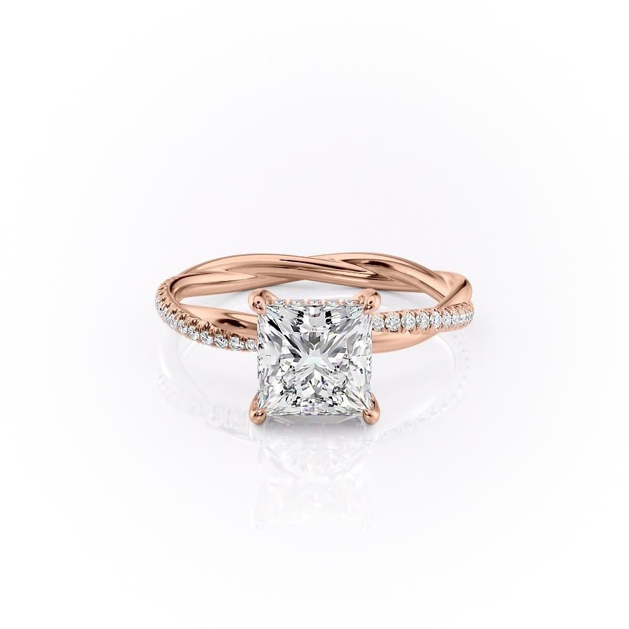 Princess Cut Lab Diamond Twisted Shoulder Set Ring With Hidden Halo