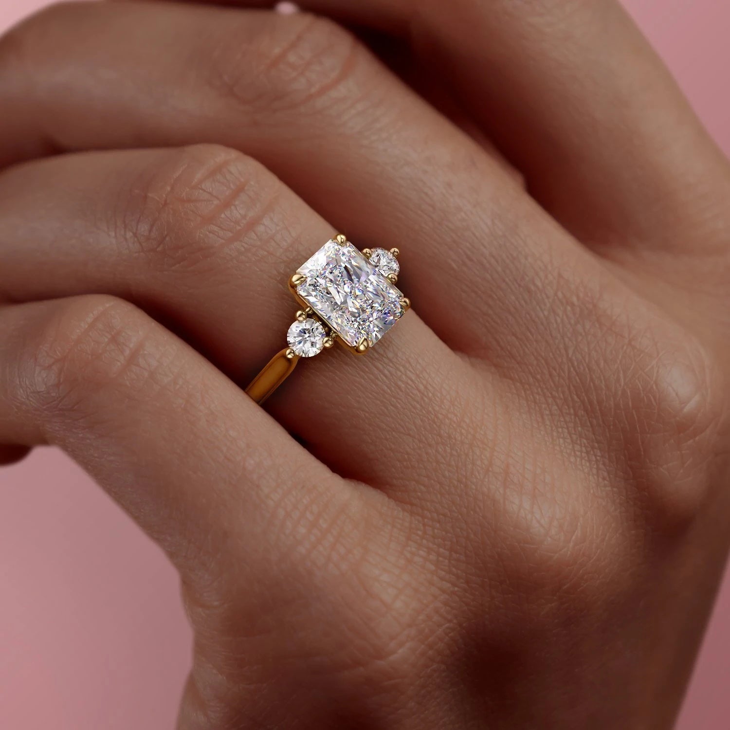 Radiant Cut Lab Diamond 3 Stone Ring
