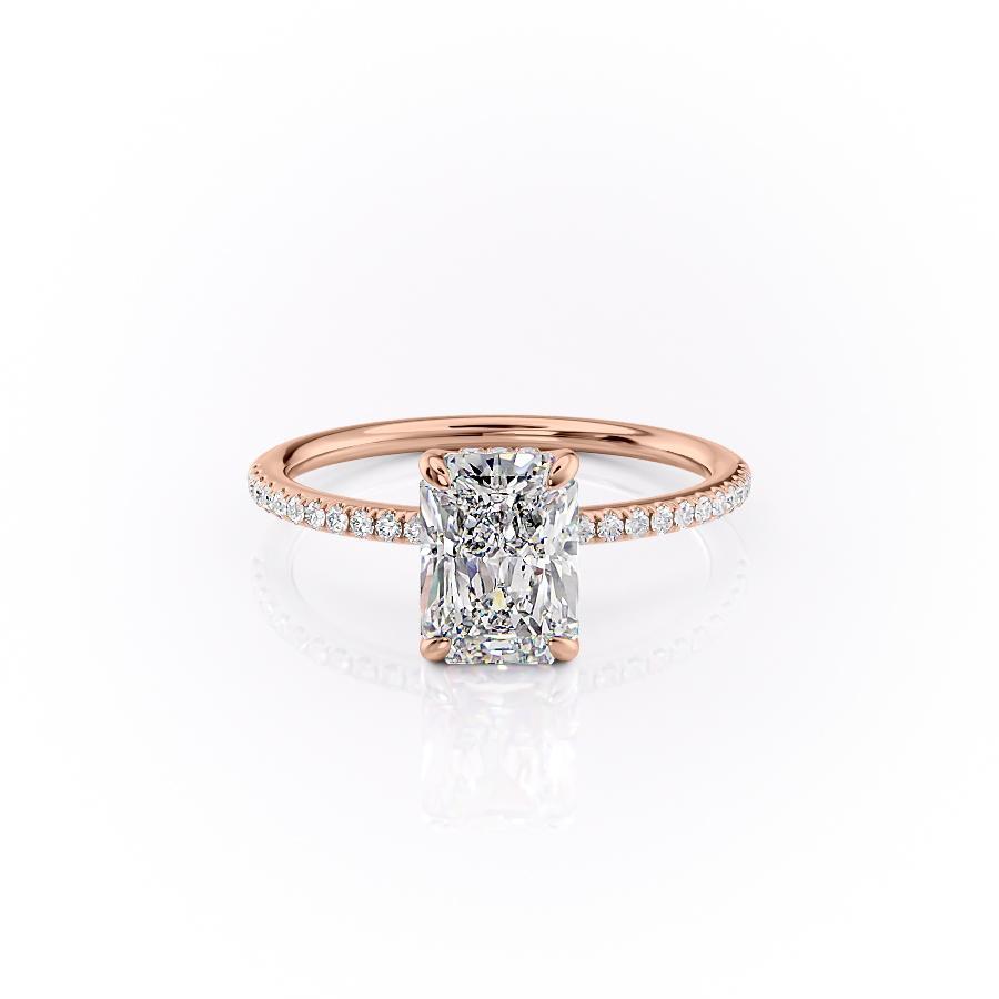 Radiant Cut Lab Diamond Engagement Ring, Hidden Halo