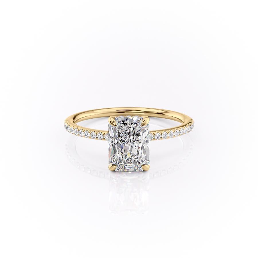 Radiant Cut Lab Diamond Engagement Ring, Hidden Halo