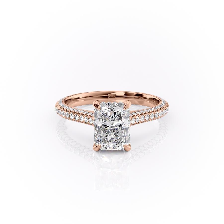 Radiant Cut Lab Diamond Engagement Ring, Pave Set Shoulders