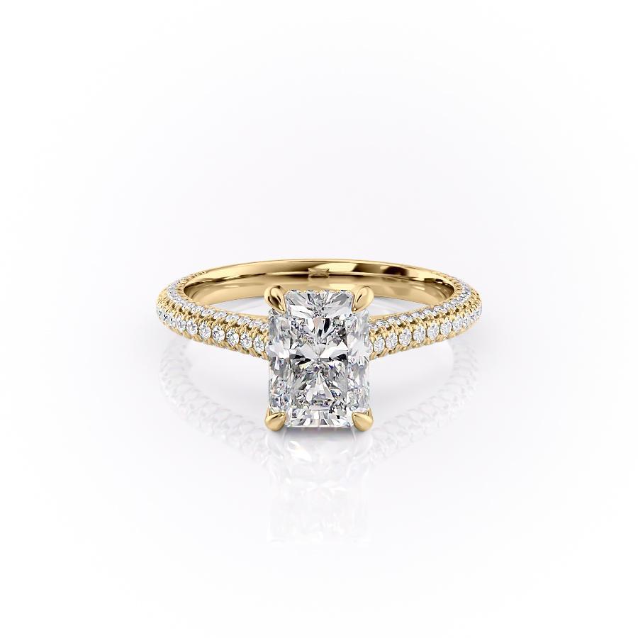 Radiant Cut Lab Diamond Engagement Ring, Pave Set Shoulders