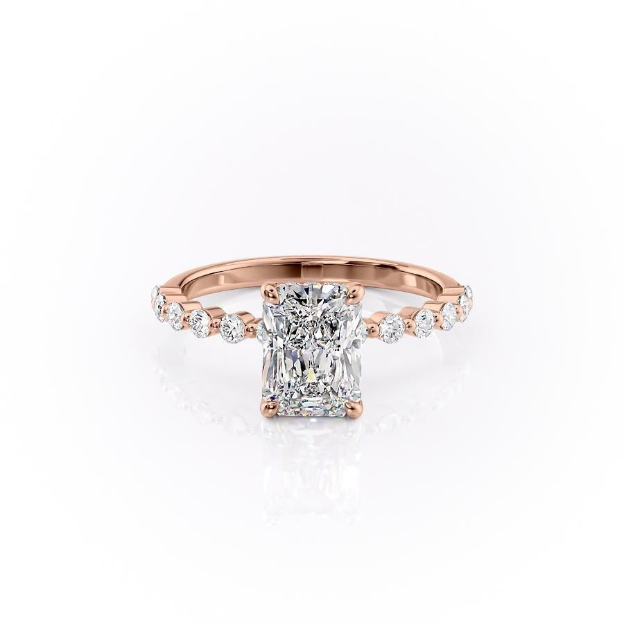 Radiant Cut Lab Diamond Shoulder Set Ring With Hidden Halo