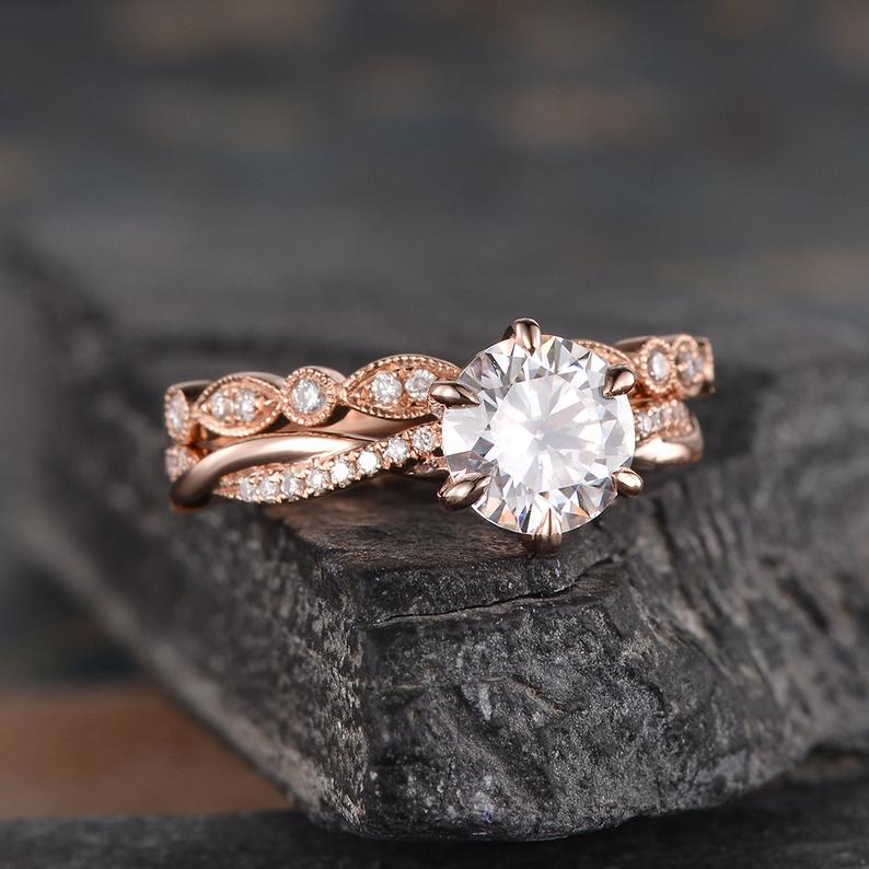 Round Cut Lab Diamond Bridal Ring Set