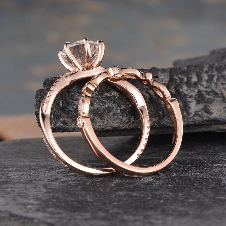 Round Cut Lab Diamond Bridal Ring Set