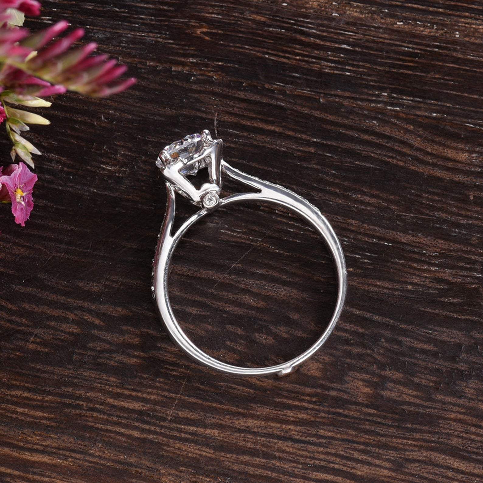 Round Cut Lab Diamond Engagement Ring, Art Deco Design