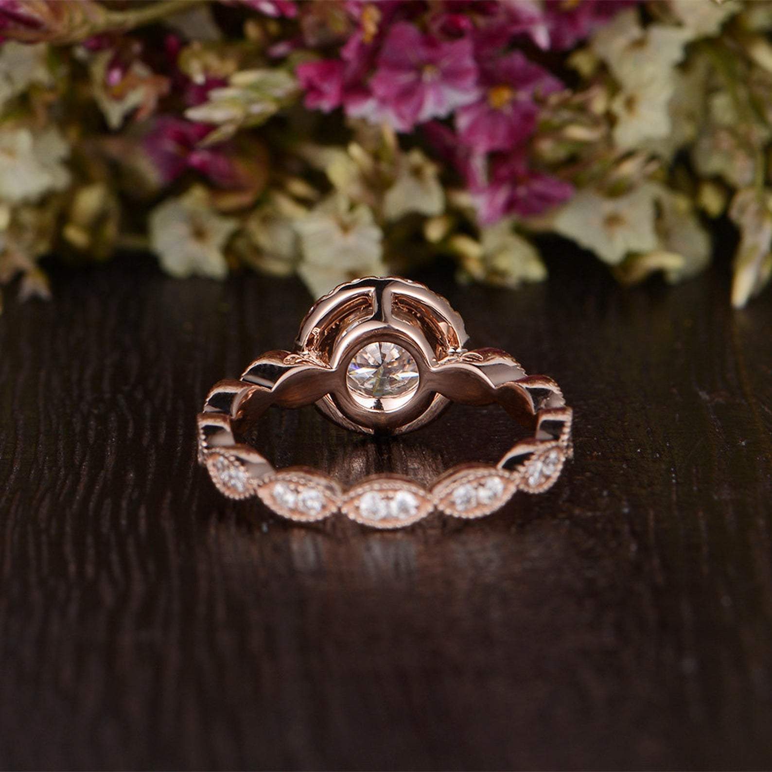 Round Cut Lab Diamond Engagement Ring, Art Deco Halo Design