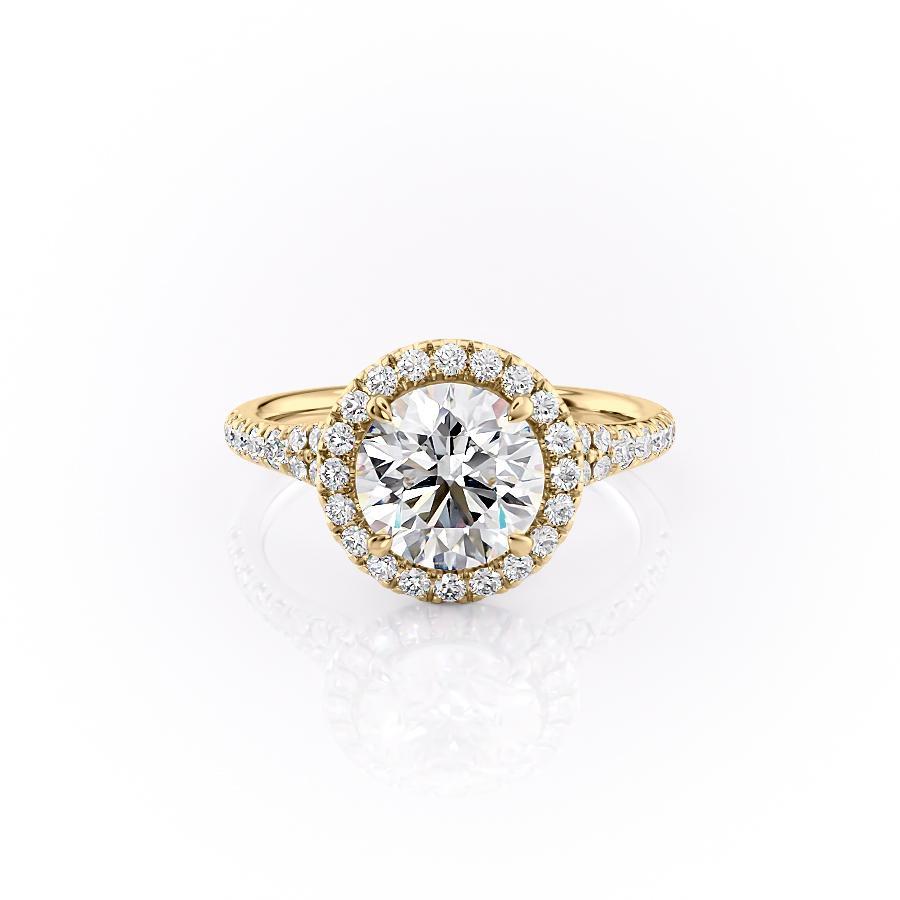 Round Cut Lab Diamond Engagement Ring, Halo With Split Shank