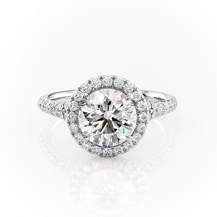 Round Cut Lab Diamond Engagement Ring, Halo With Split Shank