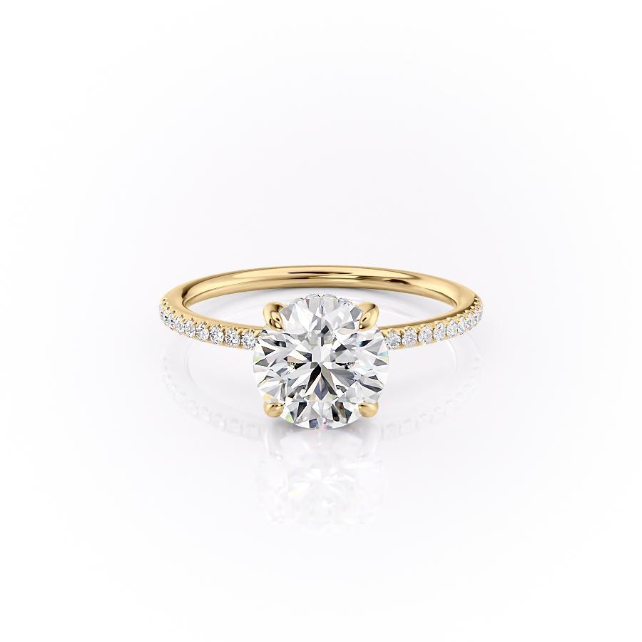 Round Cut Lab Diamond Engagement Ring, Hidden Halo