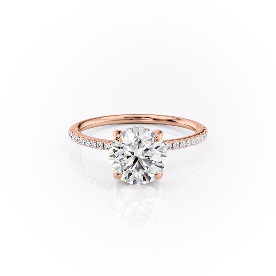 Round Cut Lab Diamond Engagement Ring, Hidden Halo