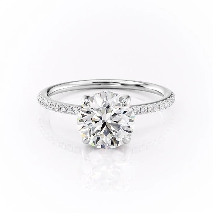 Round Cut Lab Diamond Engagement Ring, Hidden Halo