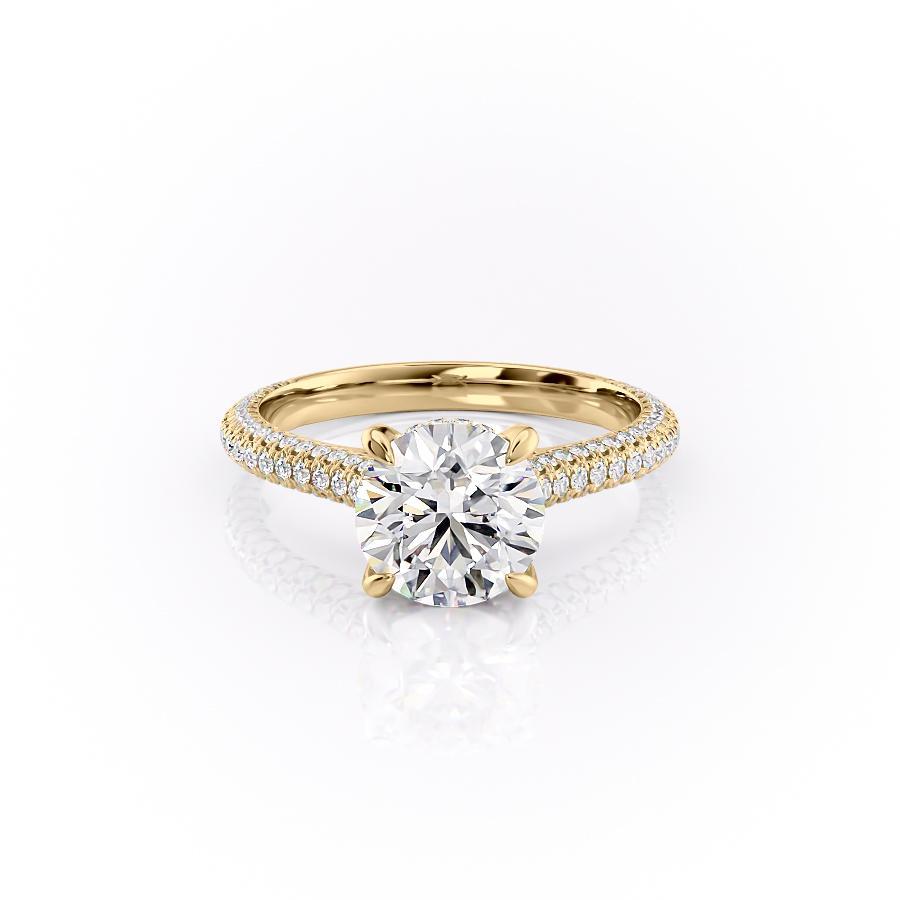 Round Cut Lab Diamond Engagement Ring, Pave Set Shoulders