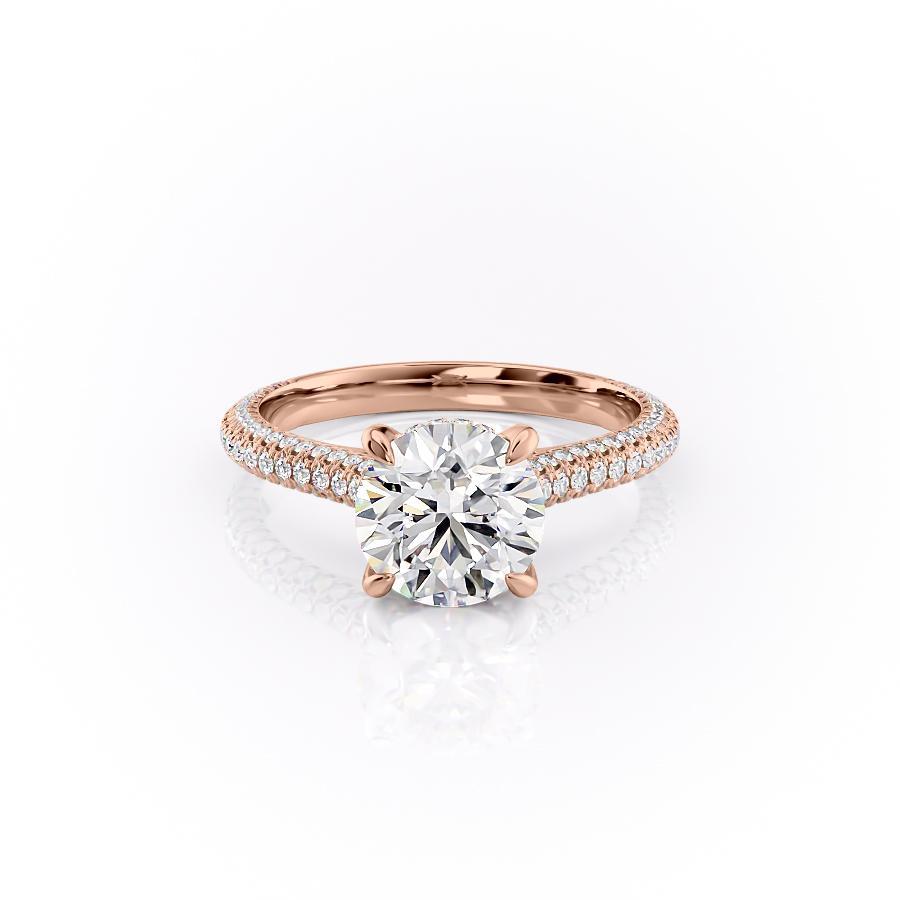 Round Cut Lab Diamond Engagement Ring, Pave Set Shoulders