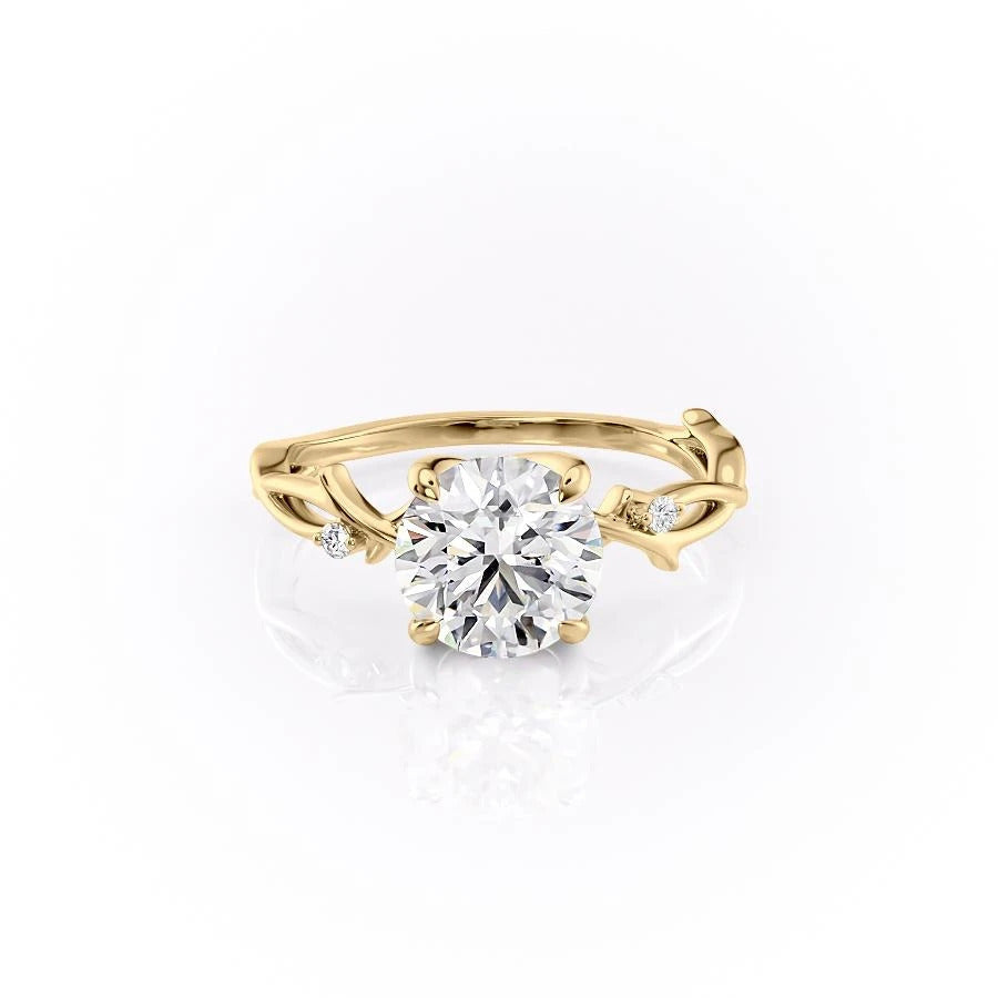 Round Cut Lab Diamond Engagement Ring, Twig Design